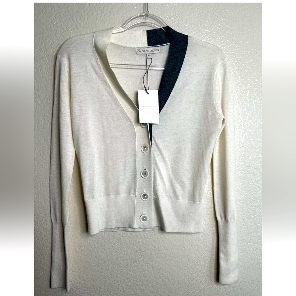 The Cause Collection Cream Grey Button Up Cardigan Women's Size XS Cashmere NEW